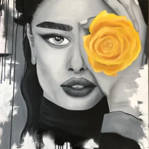 החיים בשחור ולבן עם שושנה צהובה